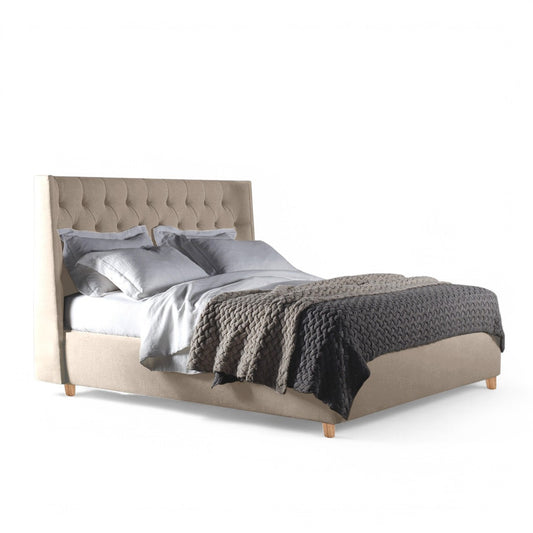Base Cama con Espaldar + Colchon King Marfil 200x200x150 beige