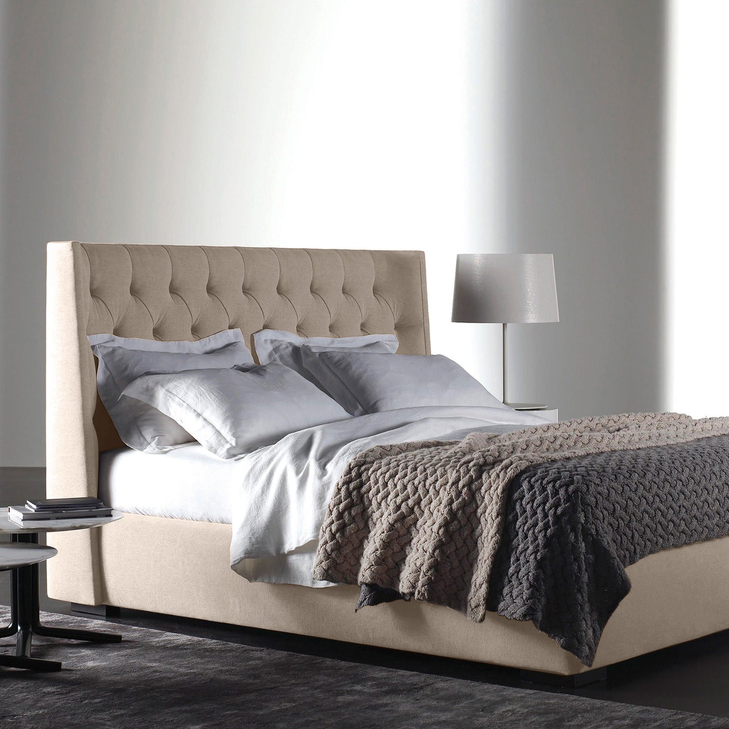 Base Cama con Espaldar + Colchon King Marfil 200x200x150 beige