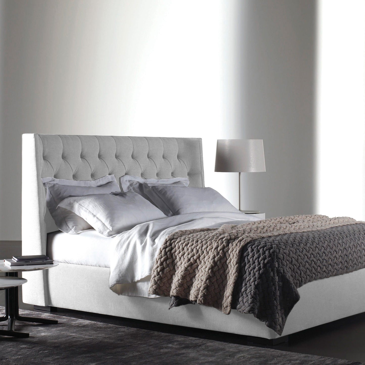 Base Cama con Espaldar + Colchon King Marfil 200x200x150 blanco