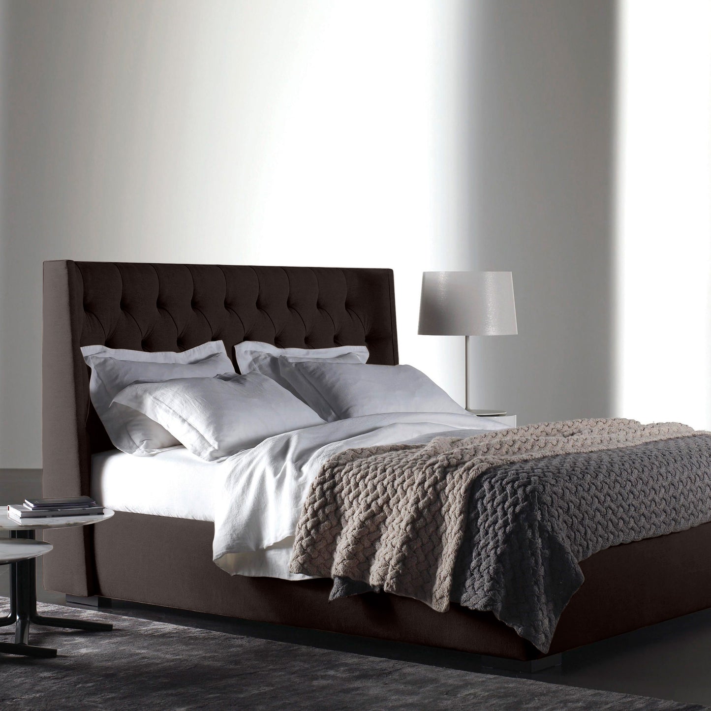 Base Cama con Espaldar + Colchon King Marfil 200x200x150 cafe