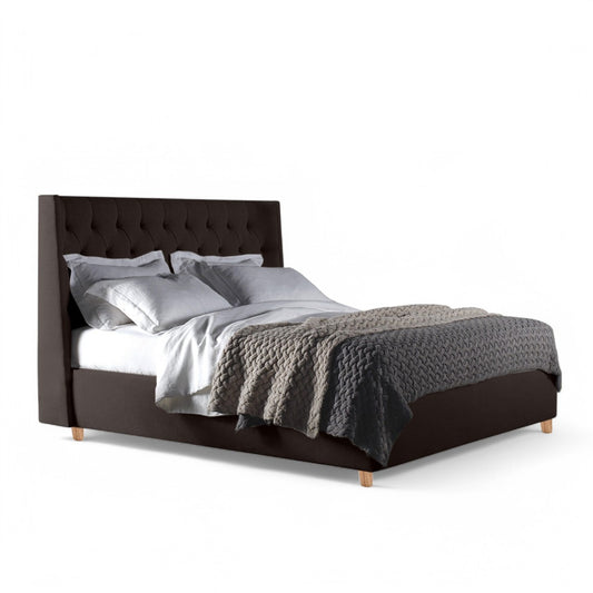 Base Cama con Espaldar + Colchon King Marfil 200x200x150 cafe