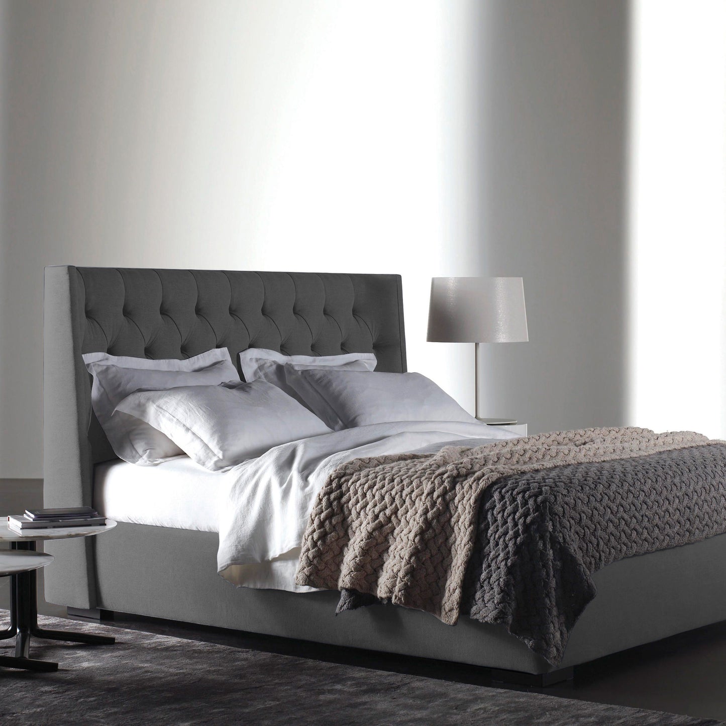 Base Cama con Espaldar + Colchon King Marfil 200x200x150 gris plata