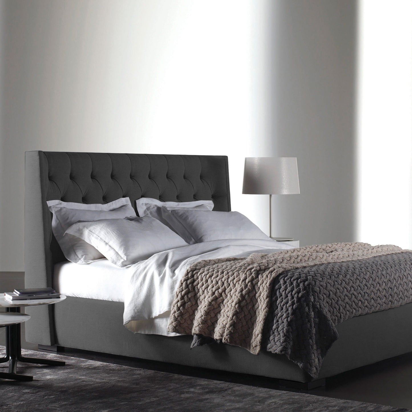 Base Cama con Espaldar + Colchon Queen Marfil 160x190x150 gris plomo