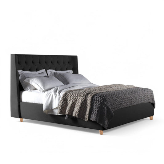 Base Cama con Espaldar + Colchon Queen Marfil 160x190x150 gris plomo