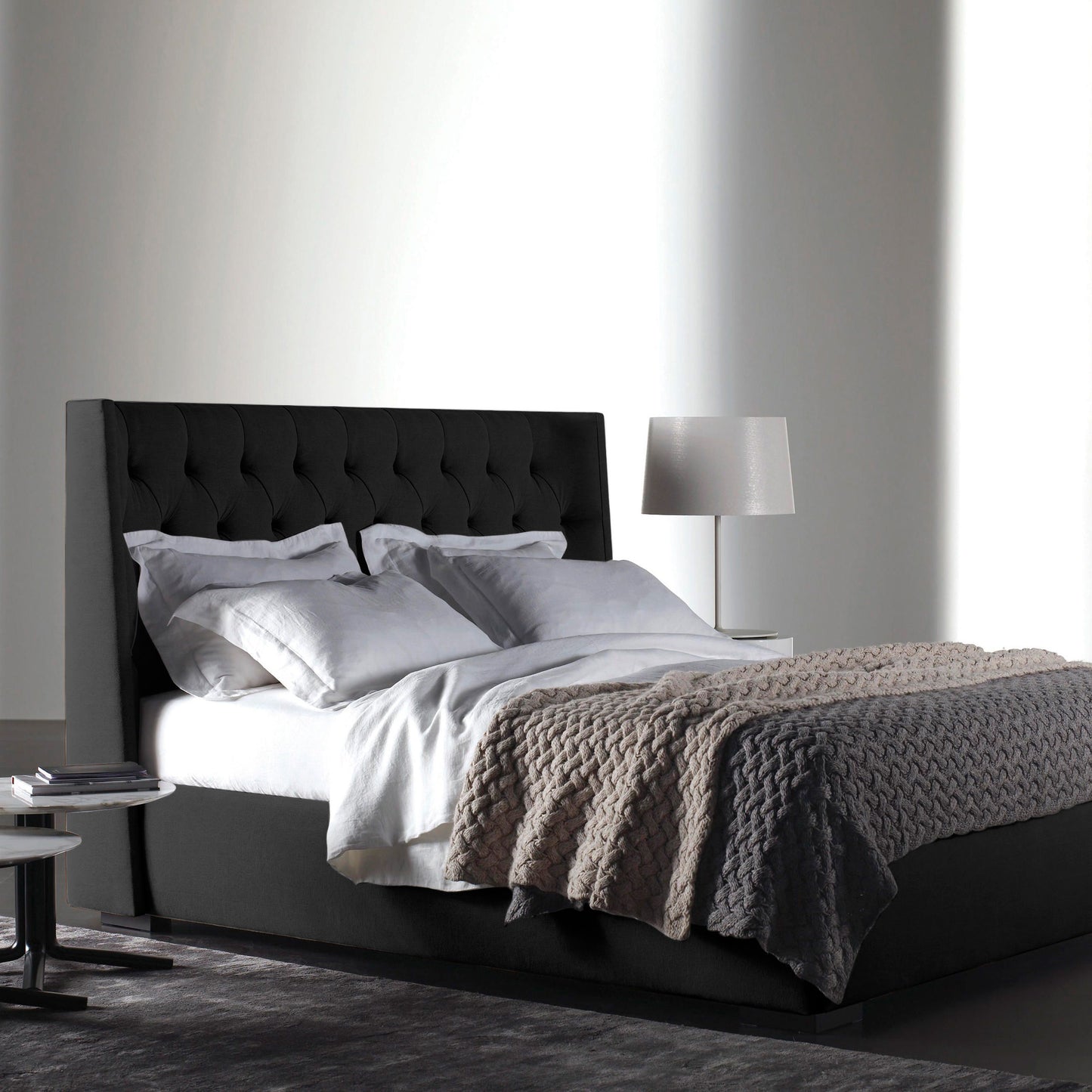 Base Cama con Espaldar + Colchon Queen Marfil 160x190x150 negro