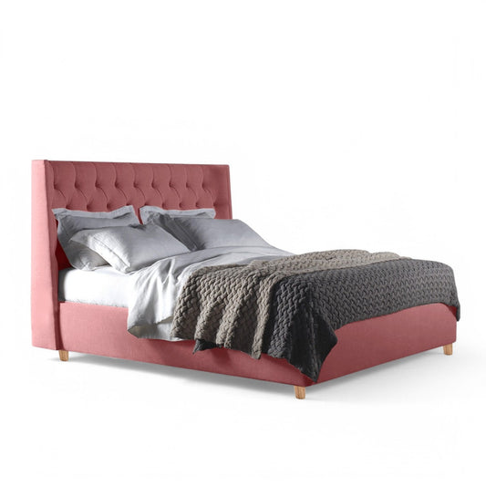 Base Cama con Espaldar + Colchon King Marfil 200x200x150 salmon