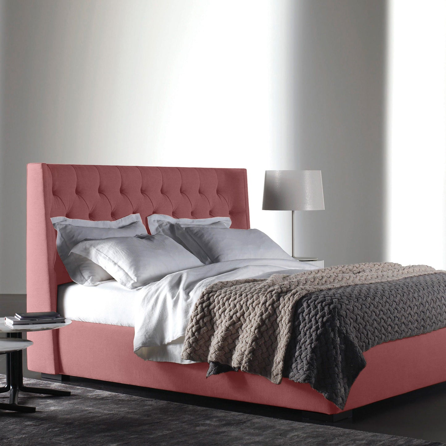 Base Cama con Espaldar + Colchon King Marfil 200x200x150 salmon