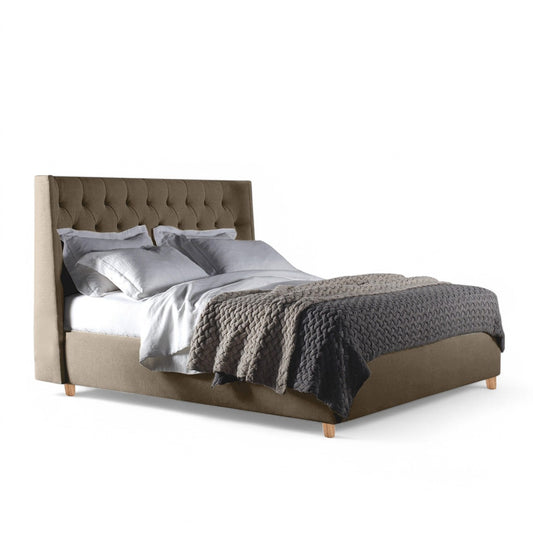 Base Cama con Espaldar + Colchon King Marfil 200x200x150 taupe