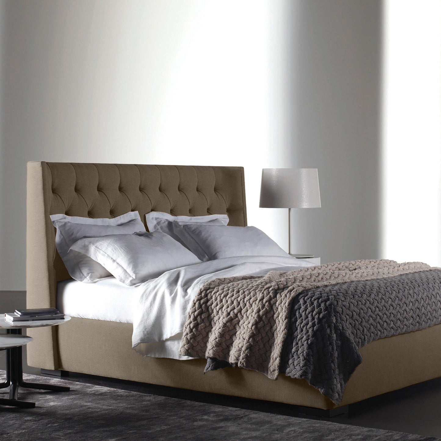 Base Cama con Espaldar + Colchon Queen Marfil 160x190x150 taupe