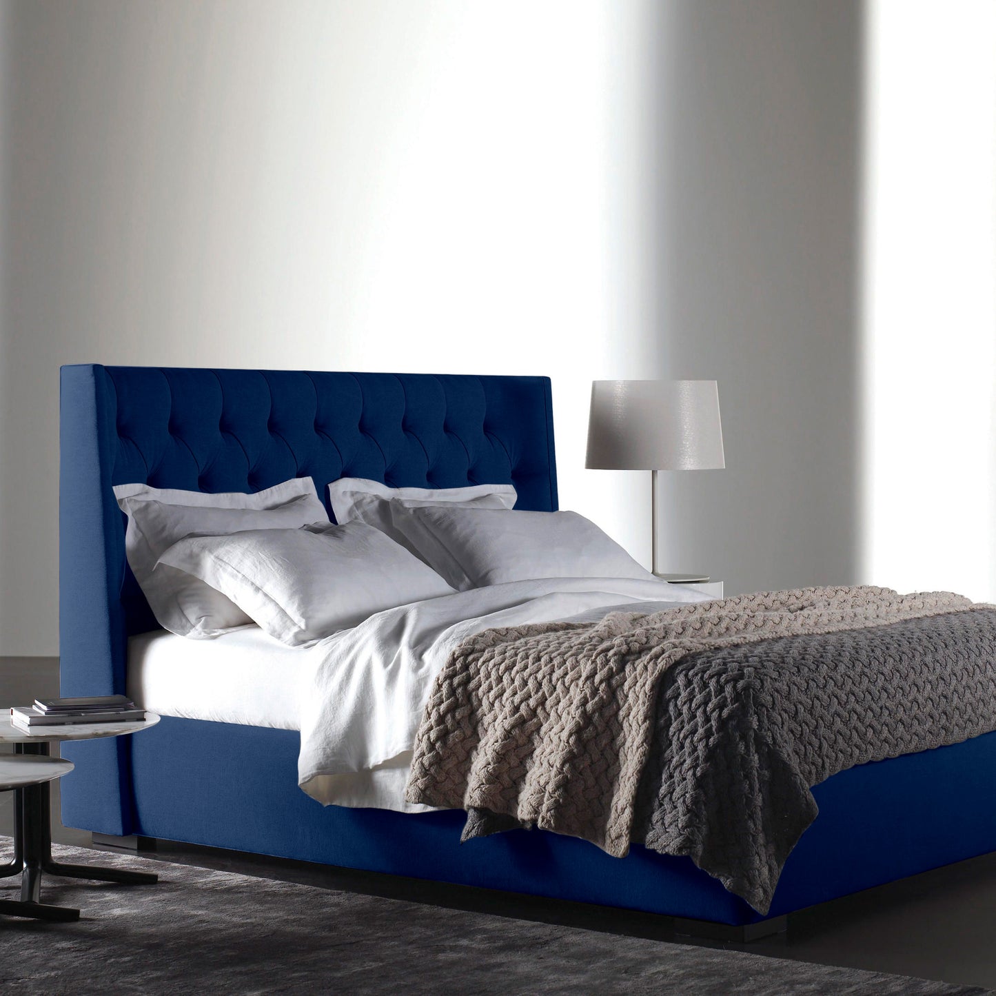 Base Cama con Espaldar + Colchon King Marfil 200x200x150 azul