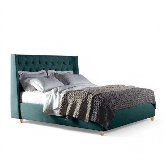 Base Cama con Espaldar + Colchon King Marfil 200x200x150 verde