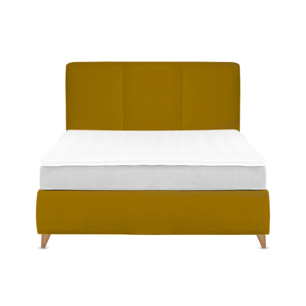 Base Cama Con Espaldar King Pretty Mostaza