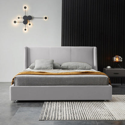 Base Cama Con Espaldar King Mousai Gris Perla