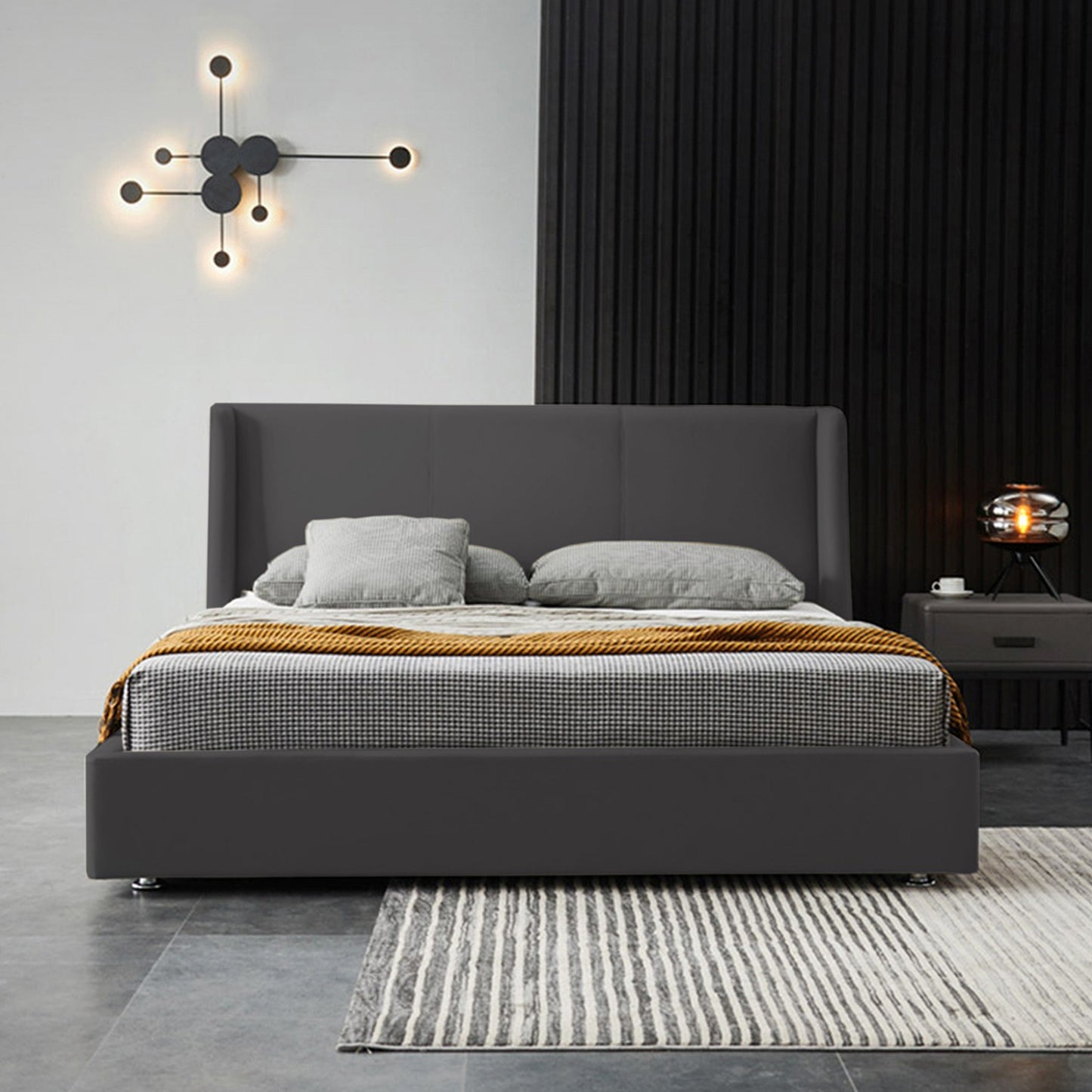Base Cama Con Espaldar Queen Mousai Gris Plomo