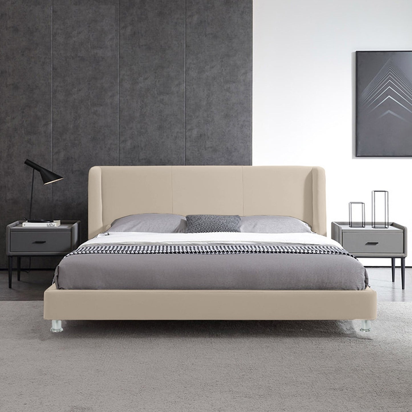 Base Cama Con Espaldar Queen Mousai Beige
