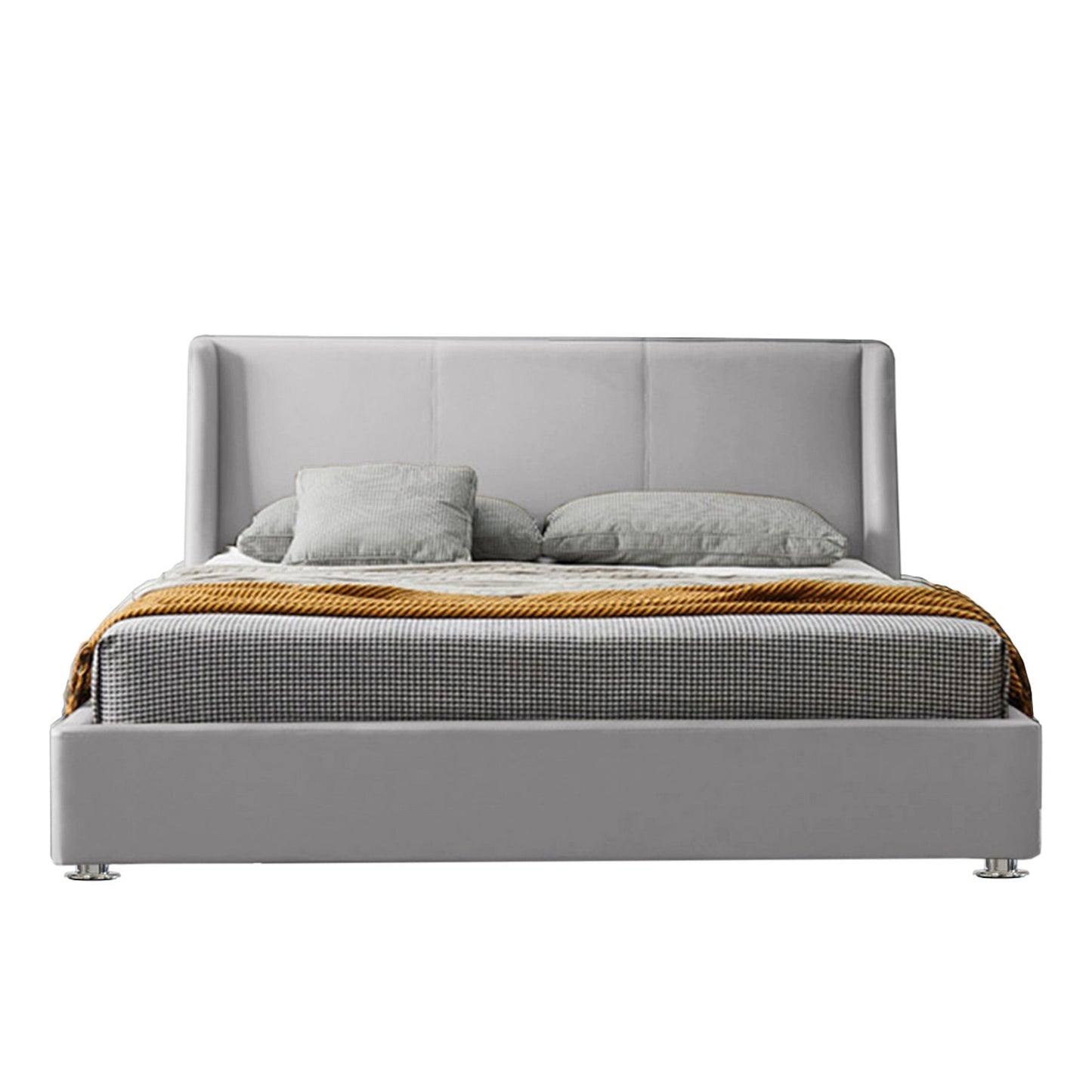 Base Cama Con Espaldar King Mousai Gris Perla