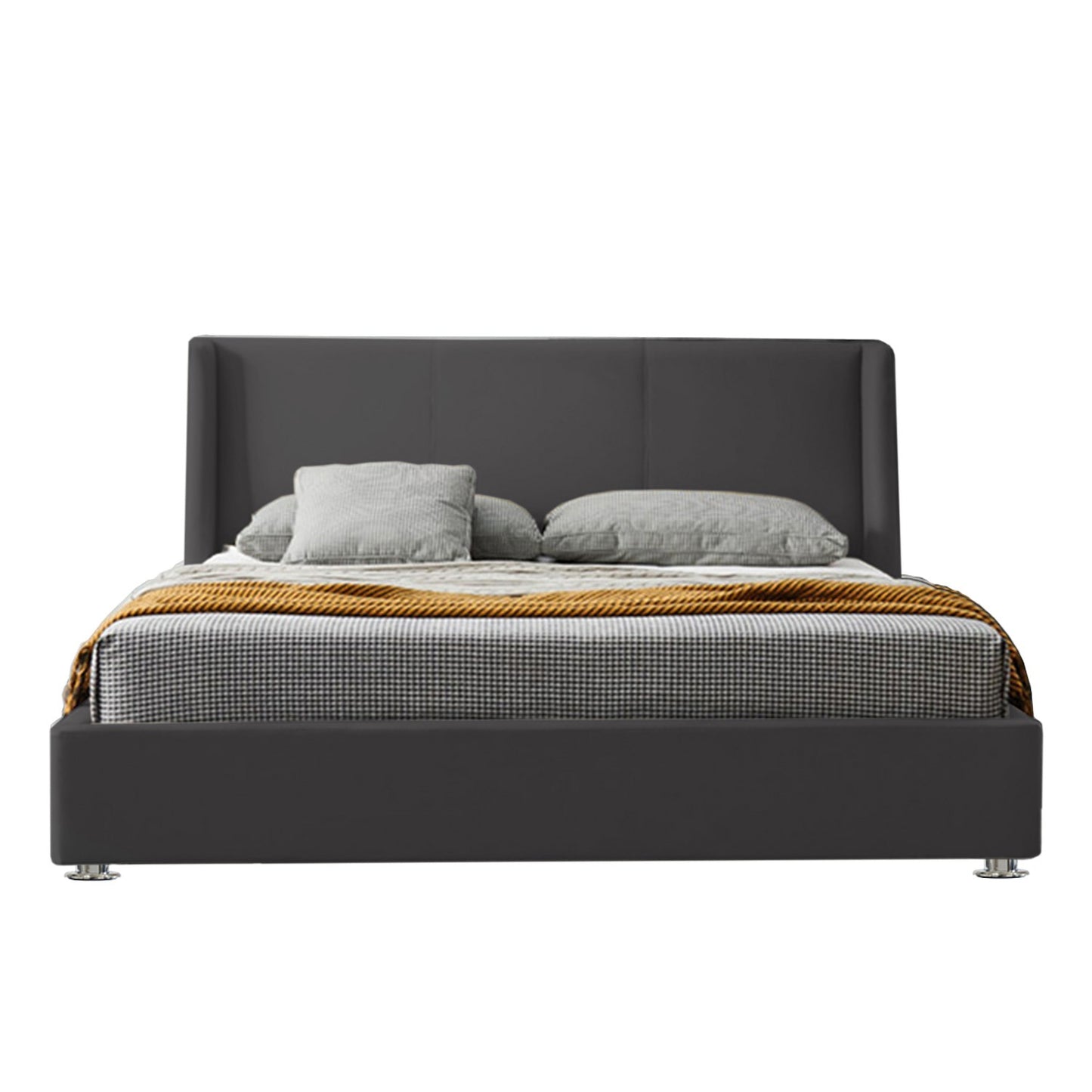Base Cama Con Espaldar Queen Mousai Gris Plomo