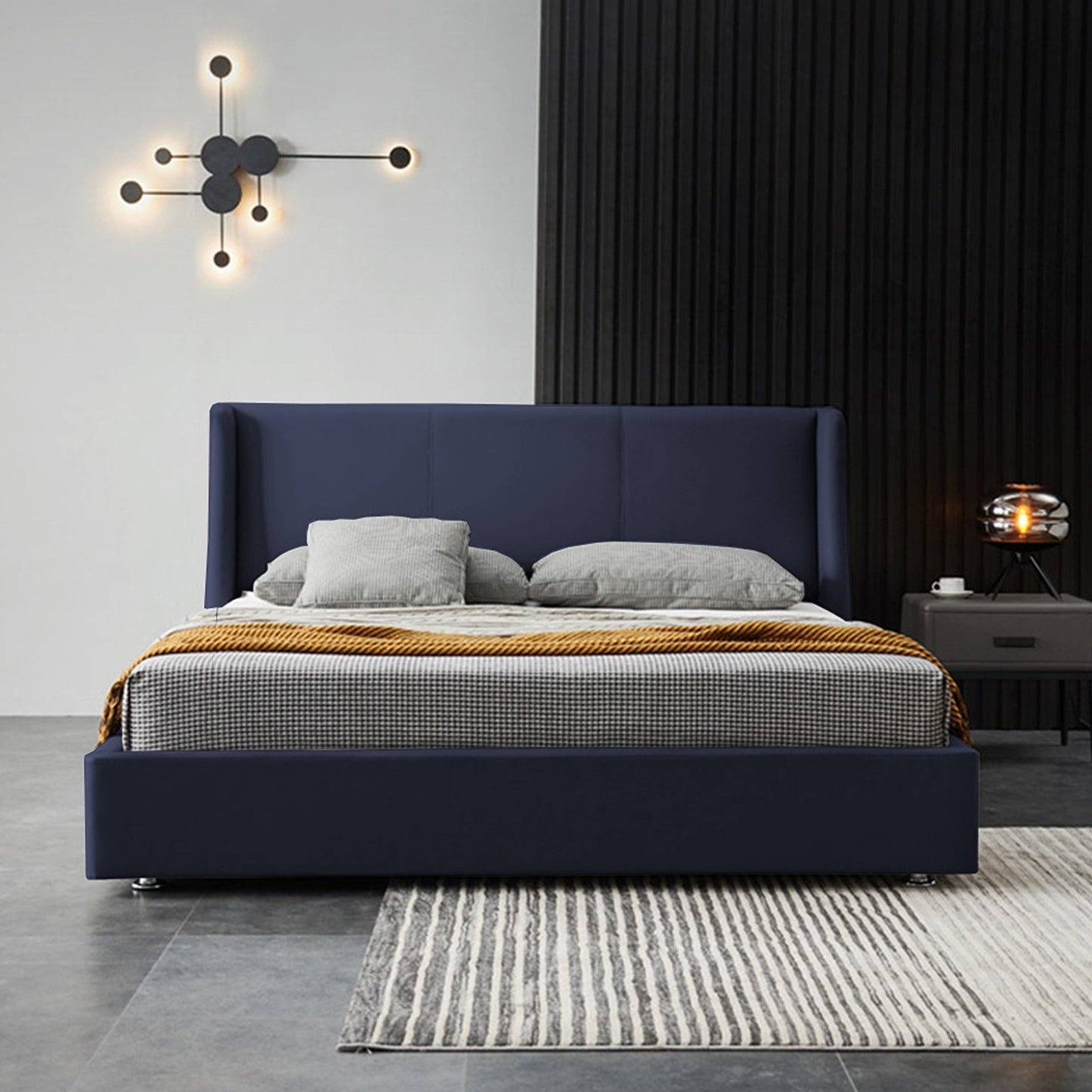 Base Cama Con Espaldar Queen Mousai Azul