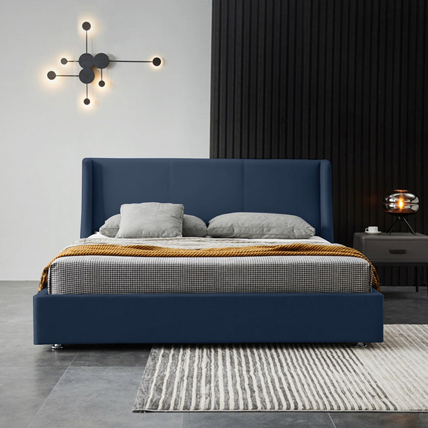 Base Cama Con Espaldar Queen Mousai Azul