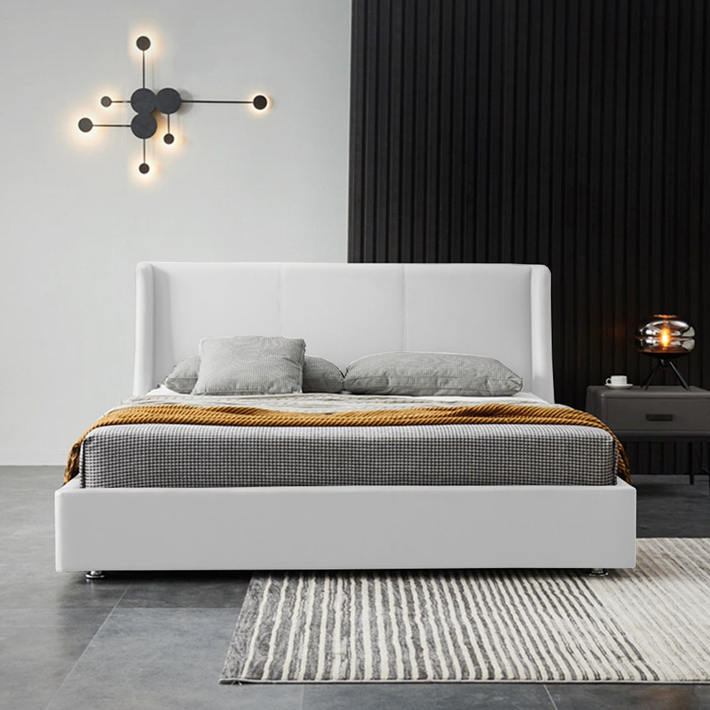 Base Cama Con Espaldar Queen Mousai Blanco