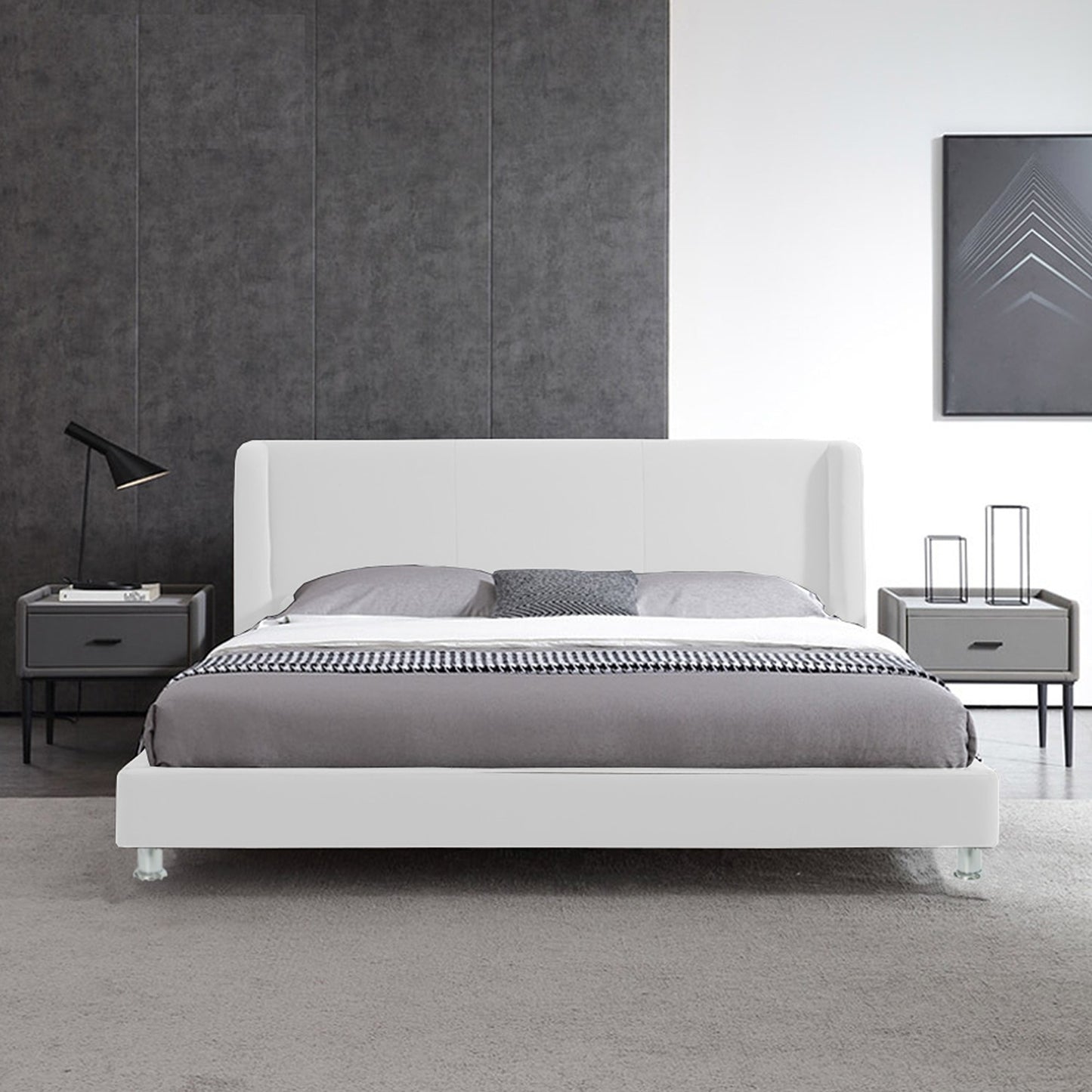Base Cama Con Espaldar Queen Mousai Blanco