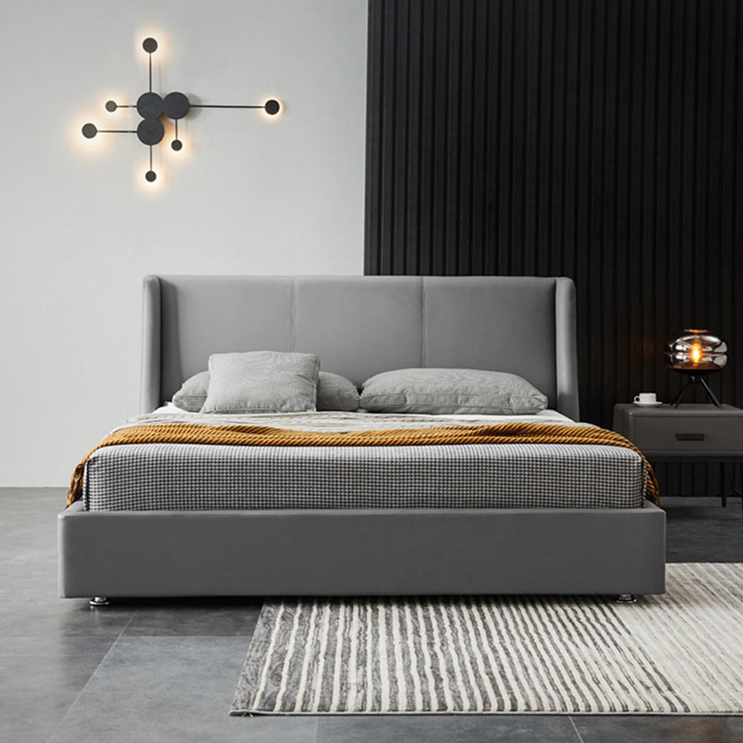 Base Cama Con Espaldar Queen Mousai Gris Plata