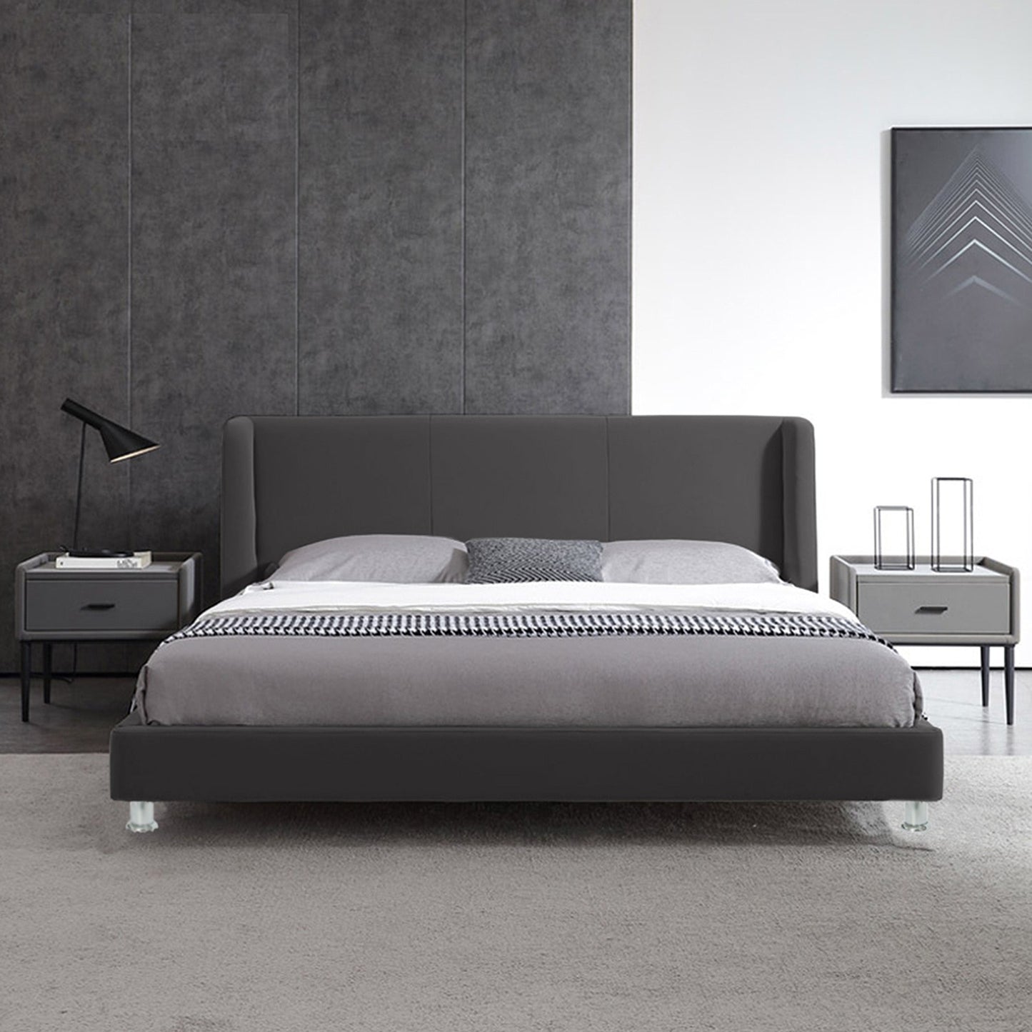 Base Cama Con Espaldar King Mousai Gris Plomo