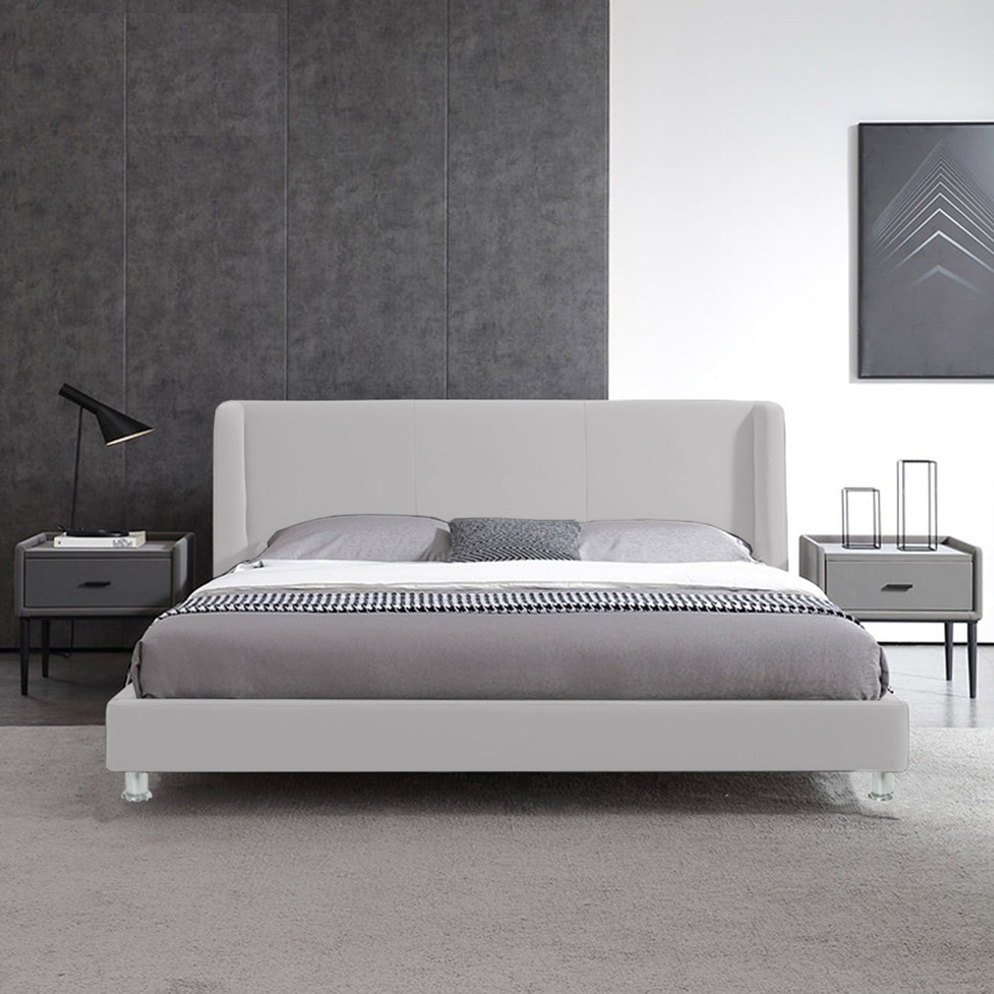 Base Cama Con Espaldar Queen Mousai Gris Perla