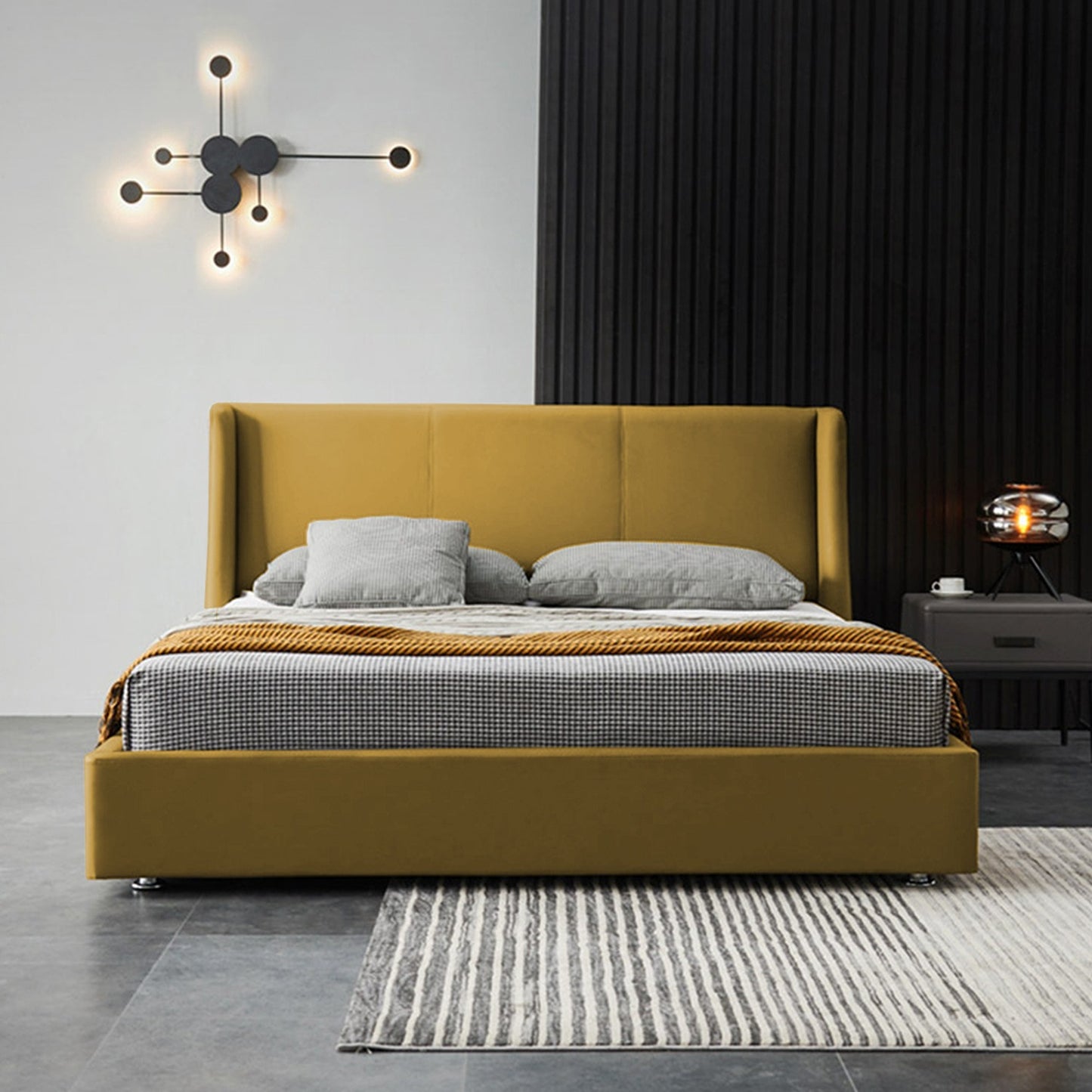 Base Cama Con Espaldar King Mousai Mostaza