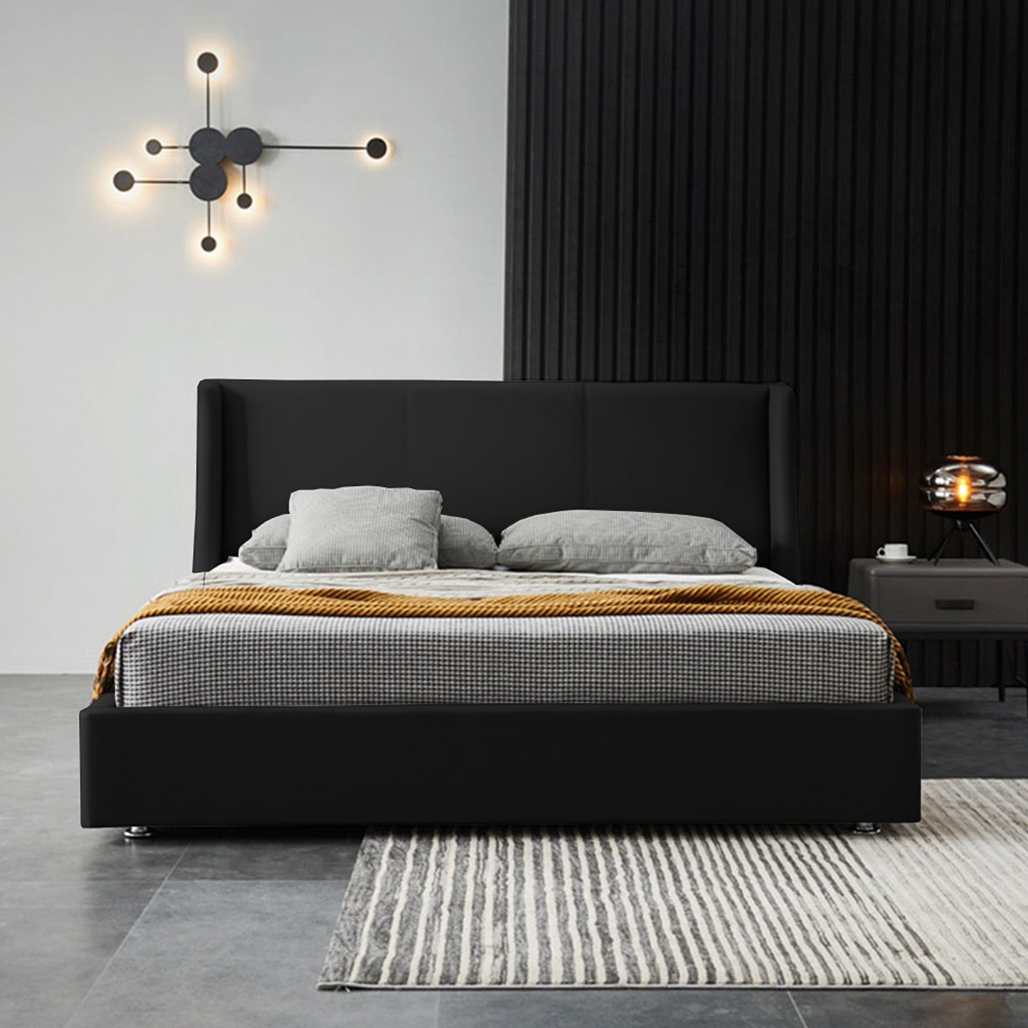 Base Cama Con Espaldar King Mousai Negro