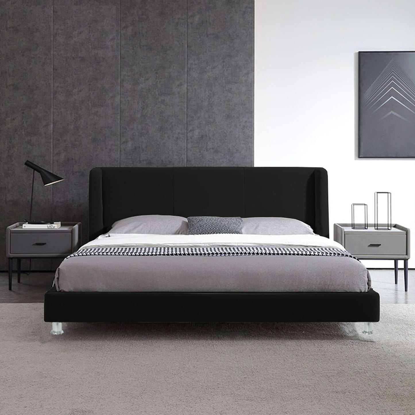 Base Cama Con Espaldar King Mousai Negro