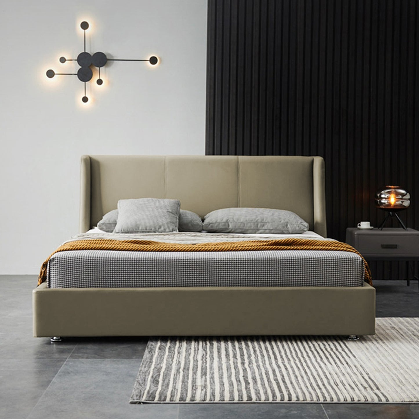 Base Cama Con Espaldar Queen Mousai Taupe