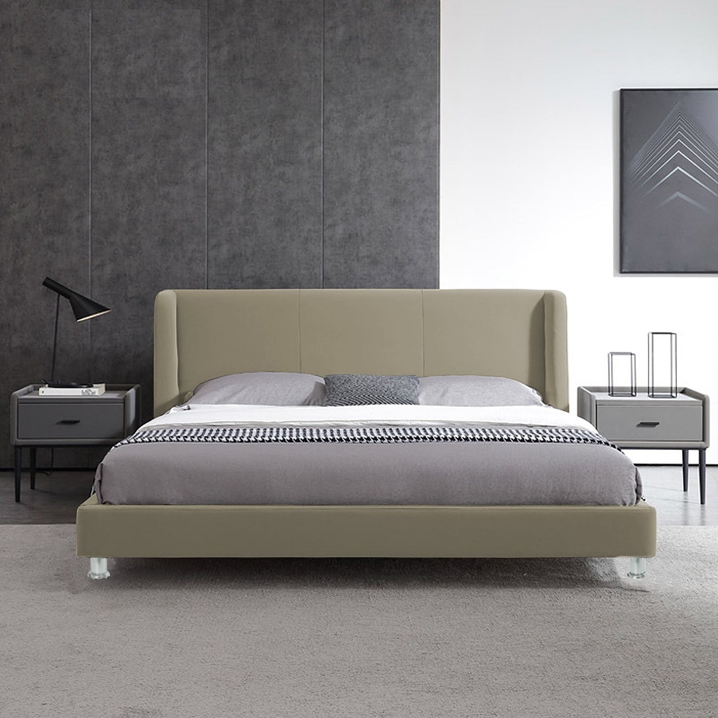 Base Cama Con Espaldar Queen Mousai Taupe