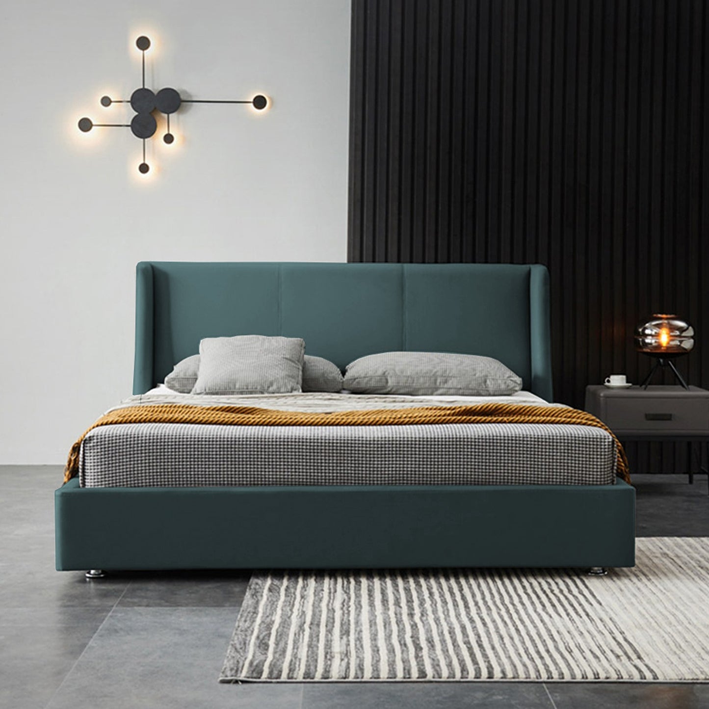Base Cama Con Espaldar King Mousai Verde