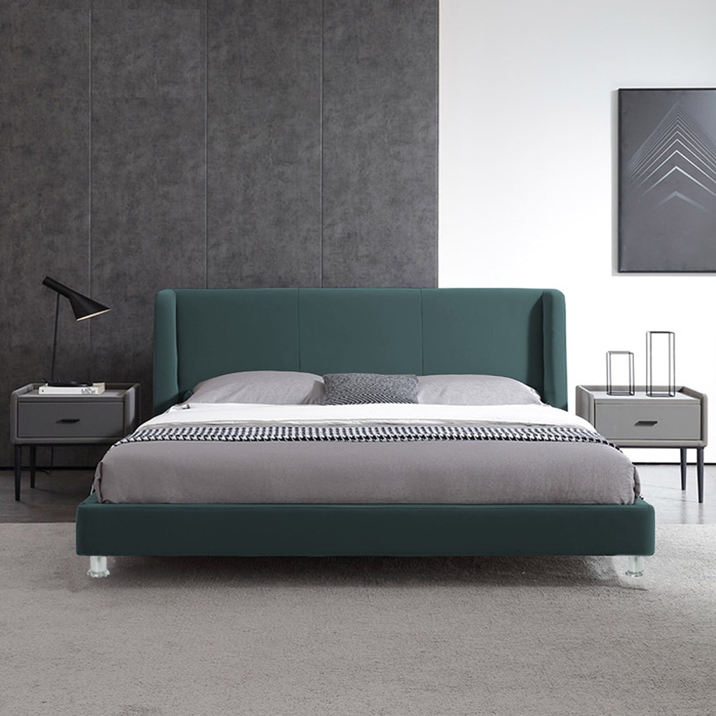 Base Cama Con Espaldar Queen Mousai Verde