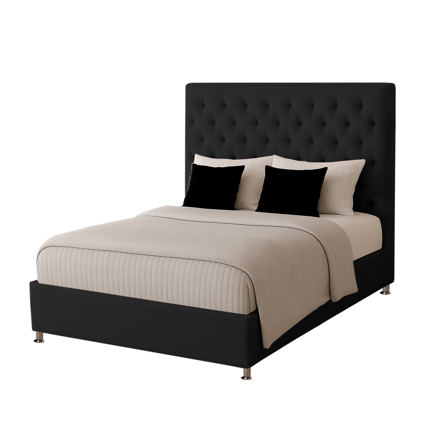 Base Cama con Espaldar + Colchon + Puff Baul Semidoble Paris negro