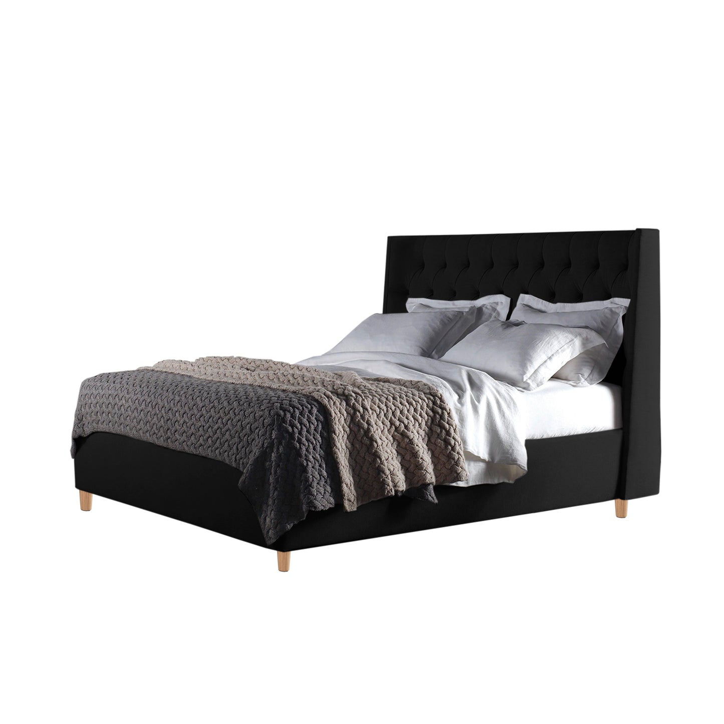 Base Cama Con Espaldar Semidoble Marfil Negro