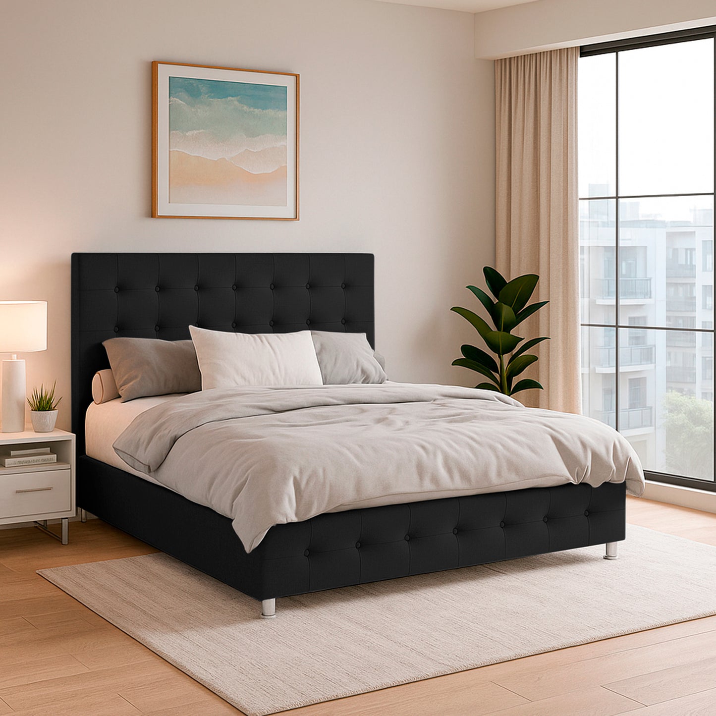 Base Cama Con Espaldar Semidoble Capital Negro