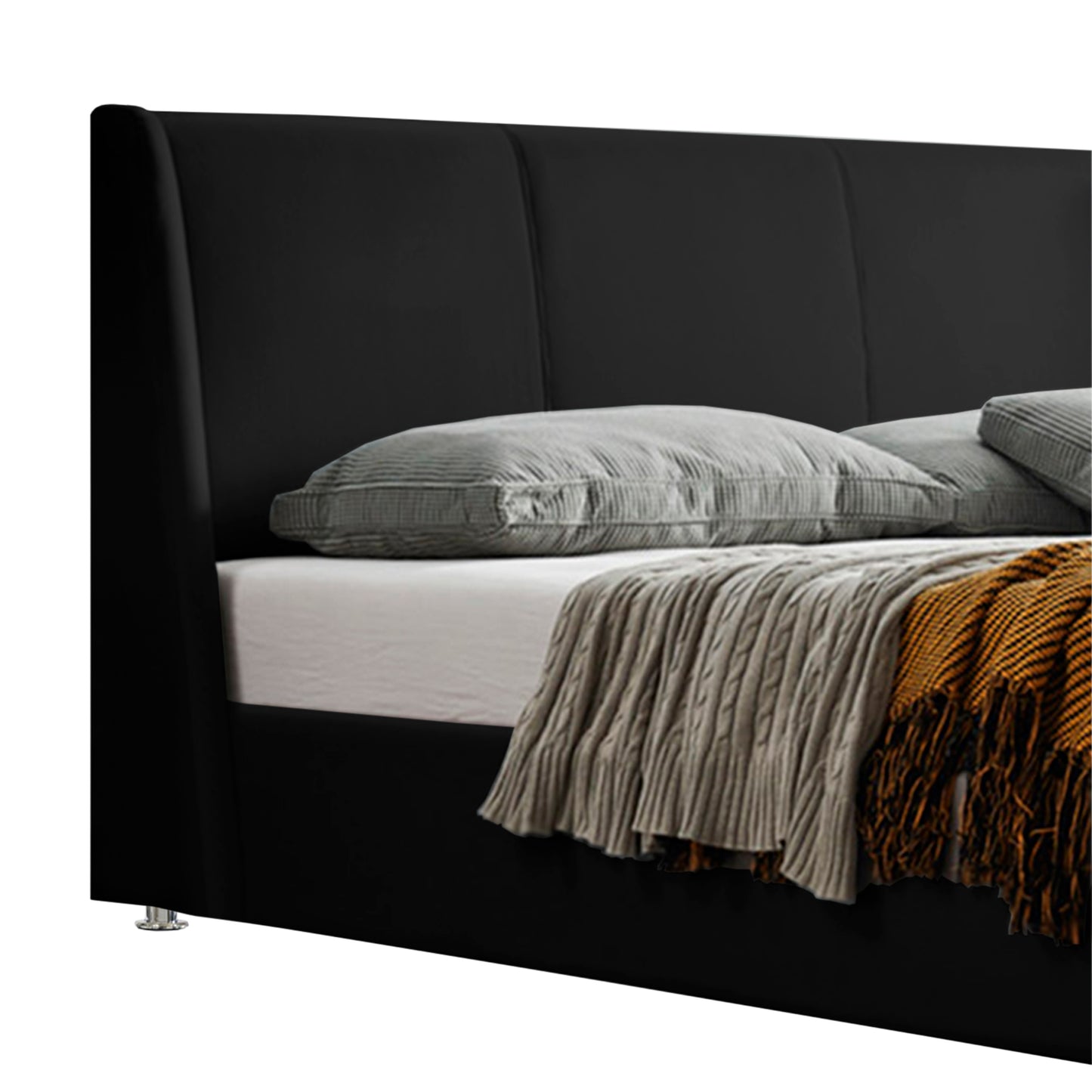 Base Cama Con Espaldar Sencillo Mousai Negro