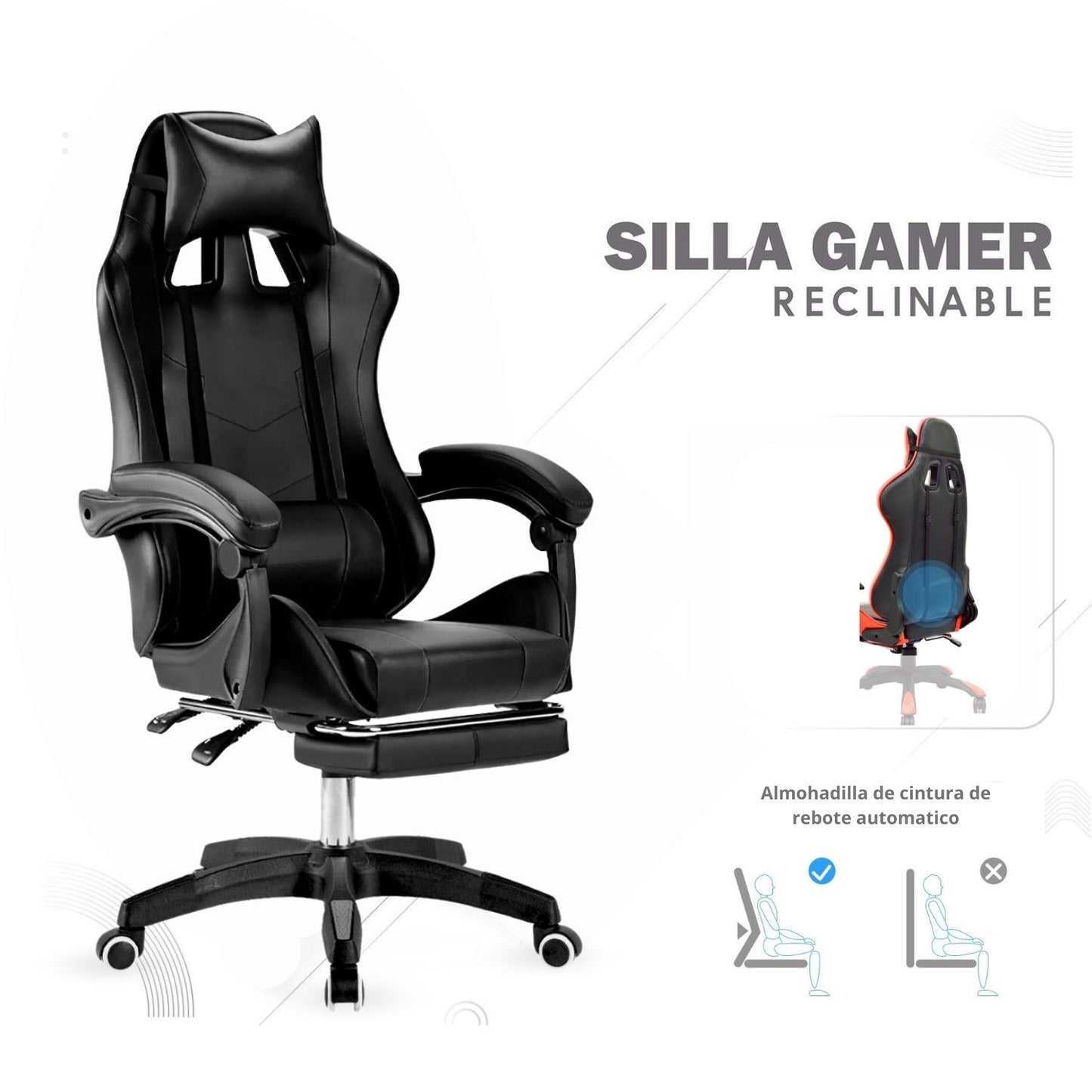 Silla Gamer Ergonomica Reclinable Kairo Negro