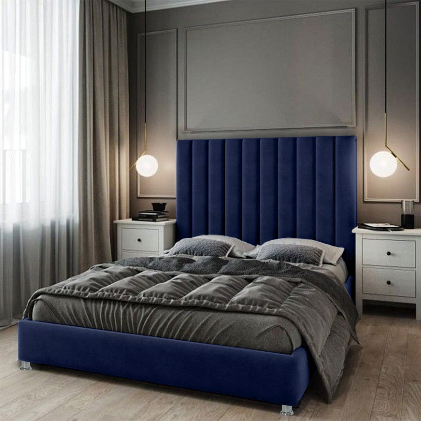 Base Cama Con Espaldar Sencillo Natura Azul