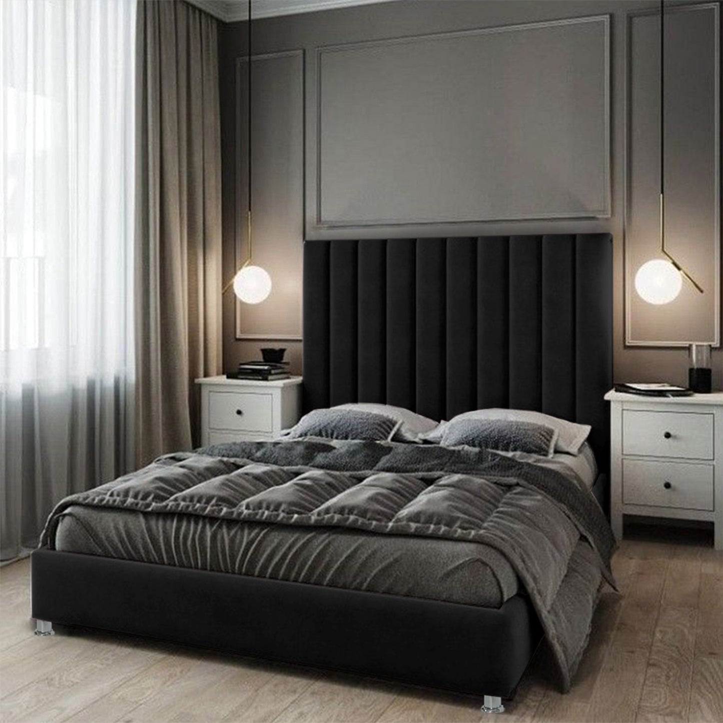 Base Cama Con Espaldar Semidoble Natura Negro