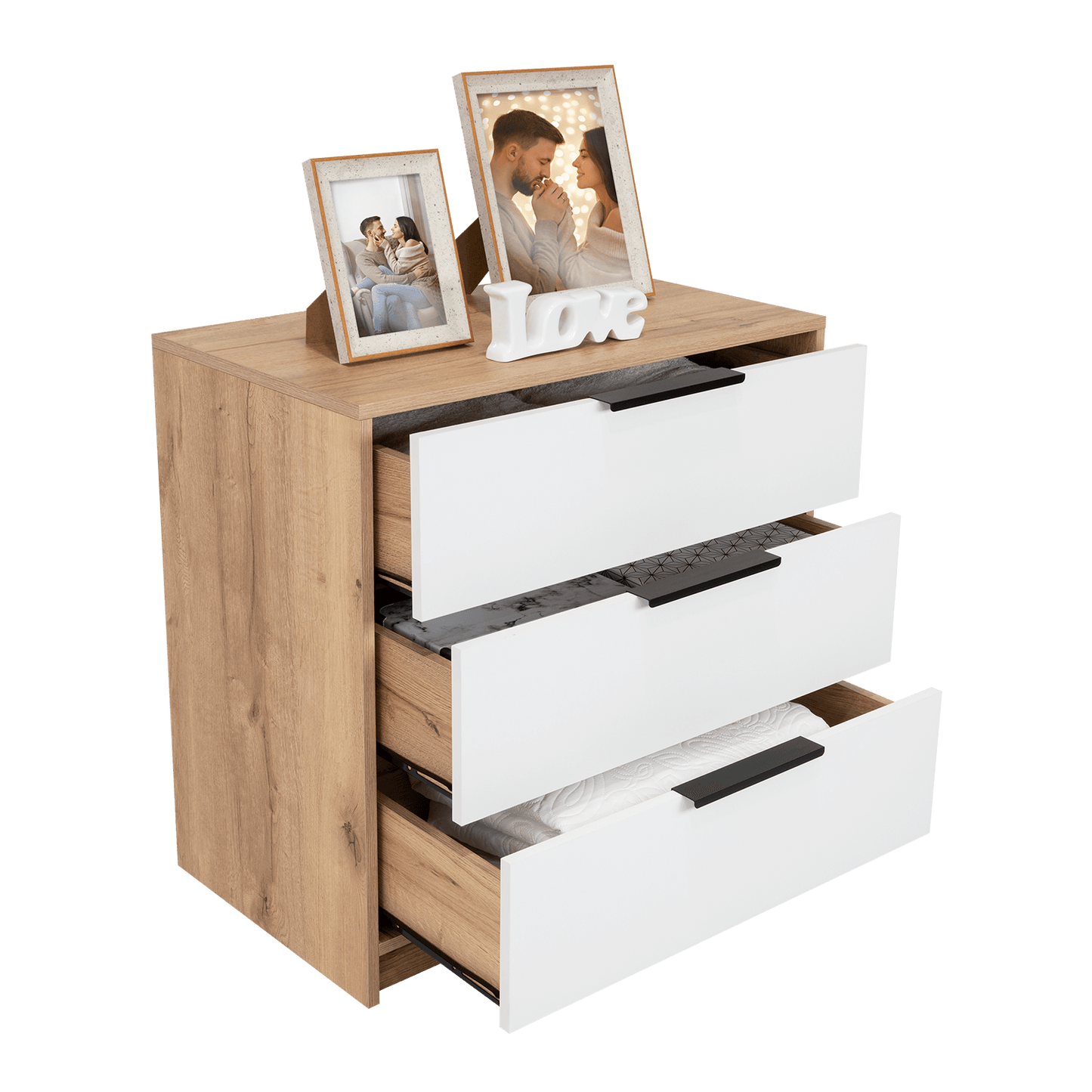 Organizador Serion Café Claro Y Blanco, Con Tres Cajones Multiusos Y Manijas Metálicas