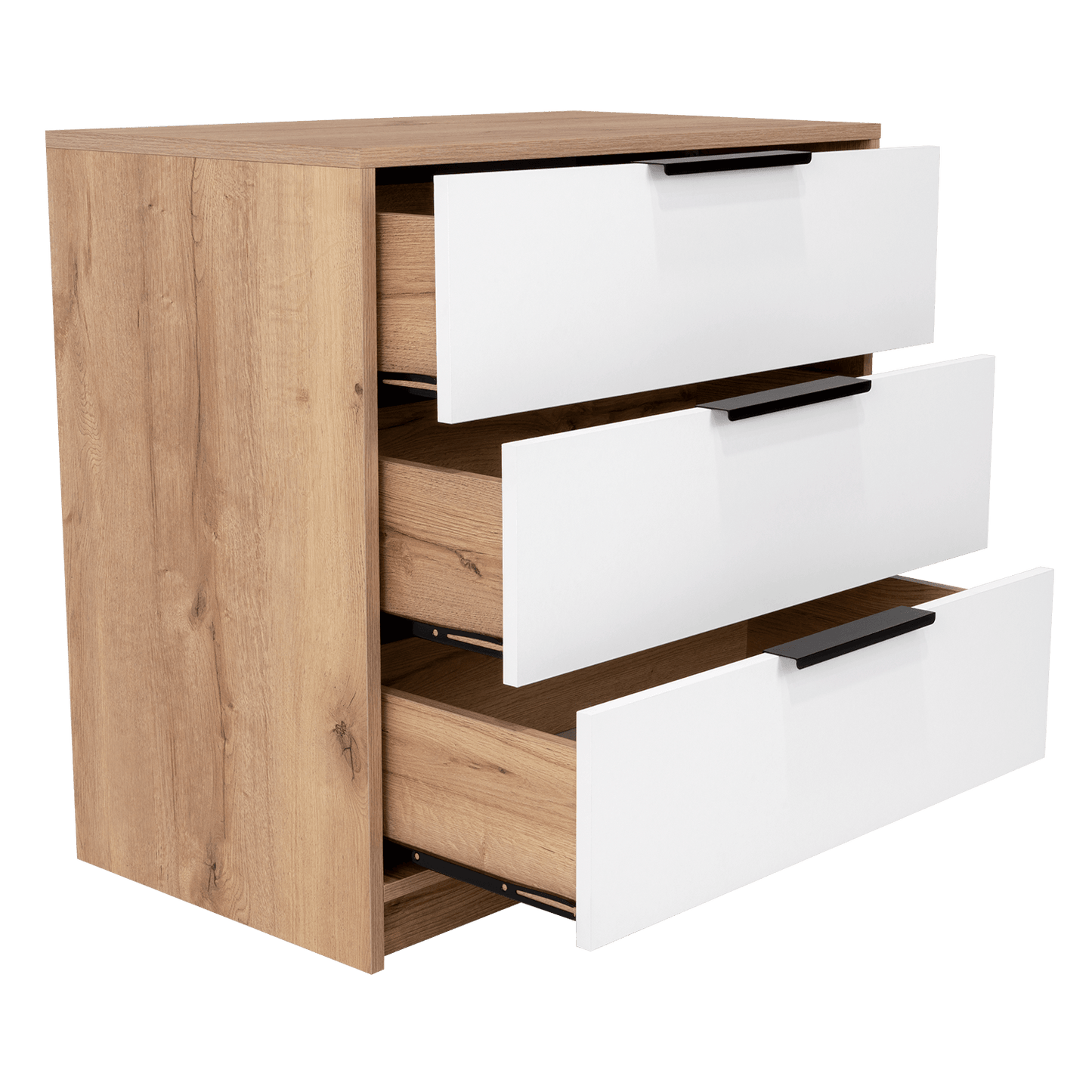 Organizador Serion Café Claro Y Blanco, Con Tres Cajones Multiusos Y Manijas Metálicas