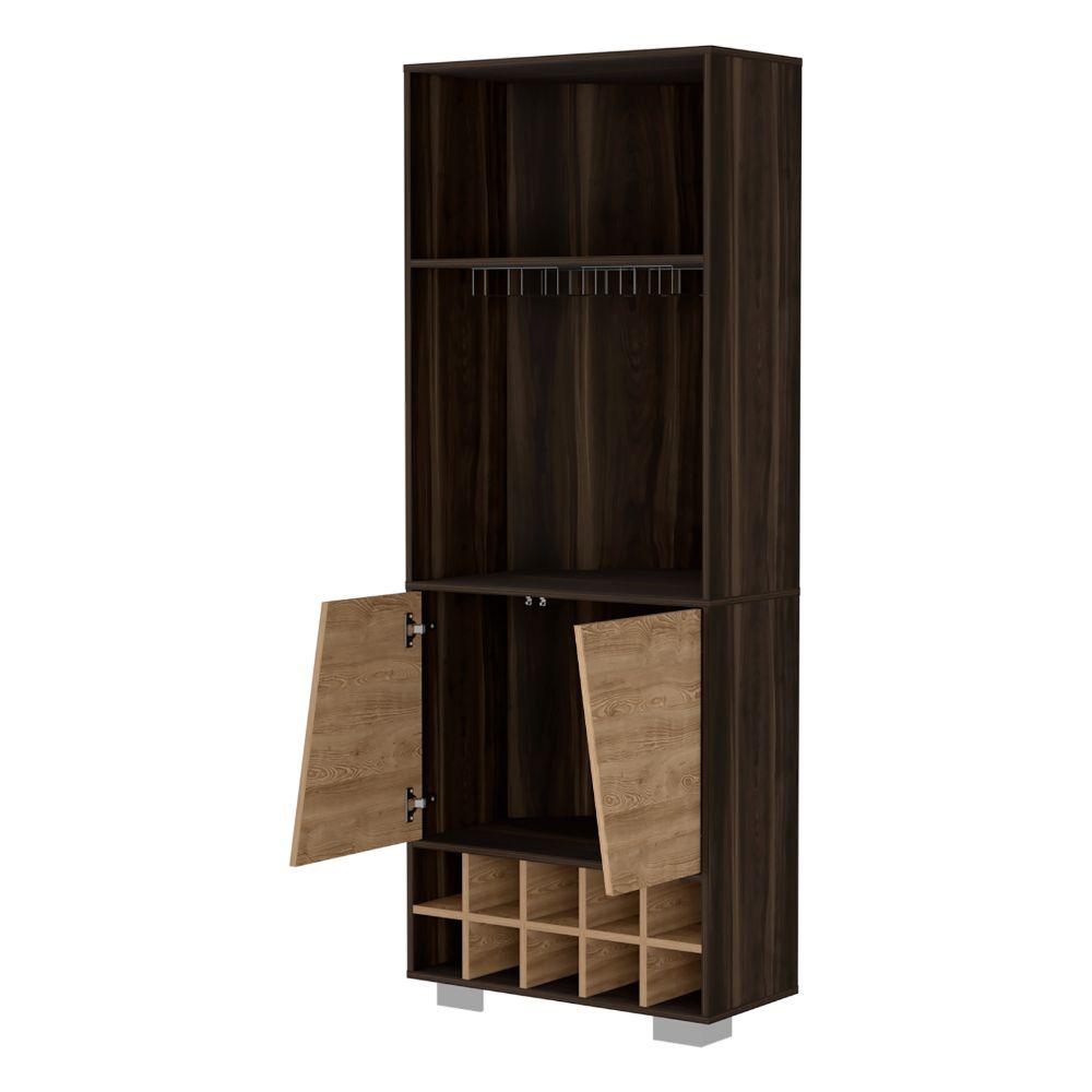 Bar Esquinero Surus, Caoba Y Miel, Con Espacio Para Botellas Y Porta Copas