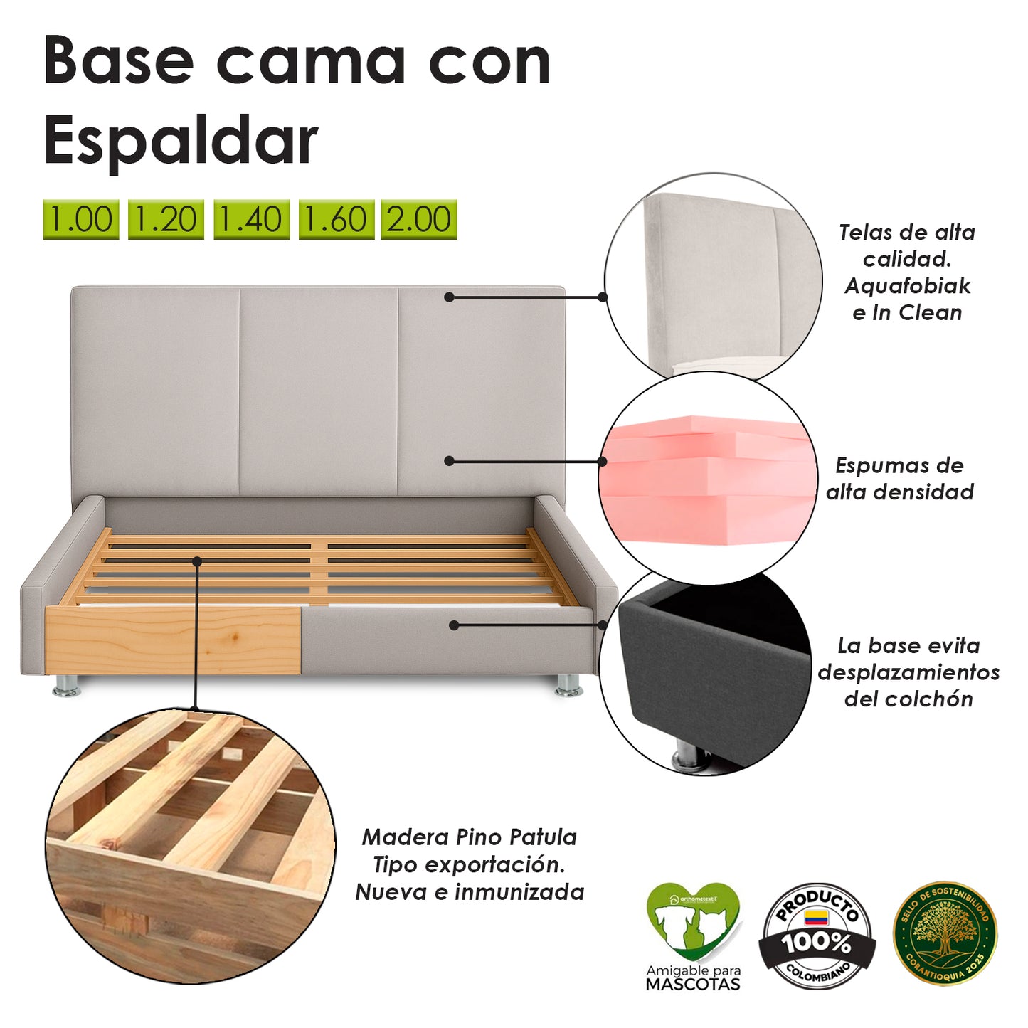 Base Cama Con Espaldar King Pretty Verde