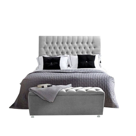 Base Cama Con Espaldar Sencillo Paris Gris Perla