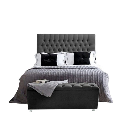 Base Cama Con Espaldar Sencillo Paris Gris Plomo