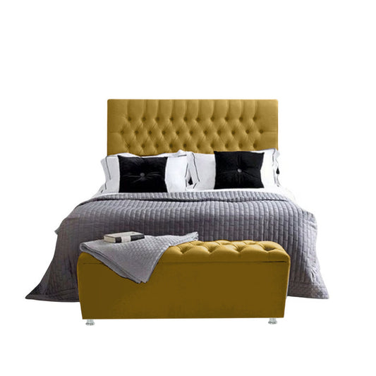 Base Cama Con Espaldar Semidoble Paris Mostaza