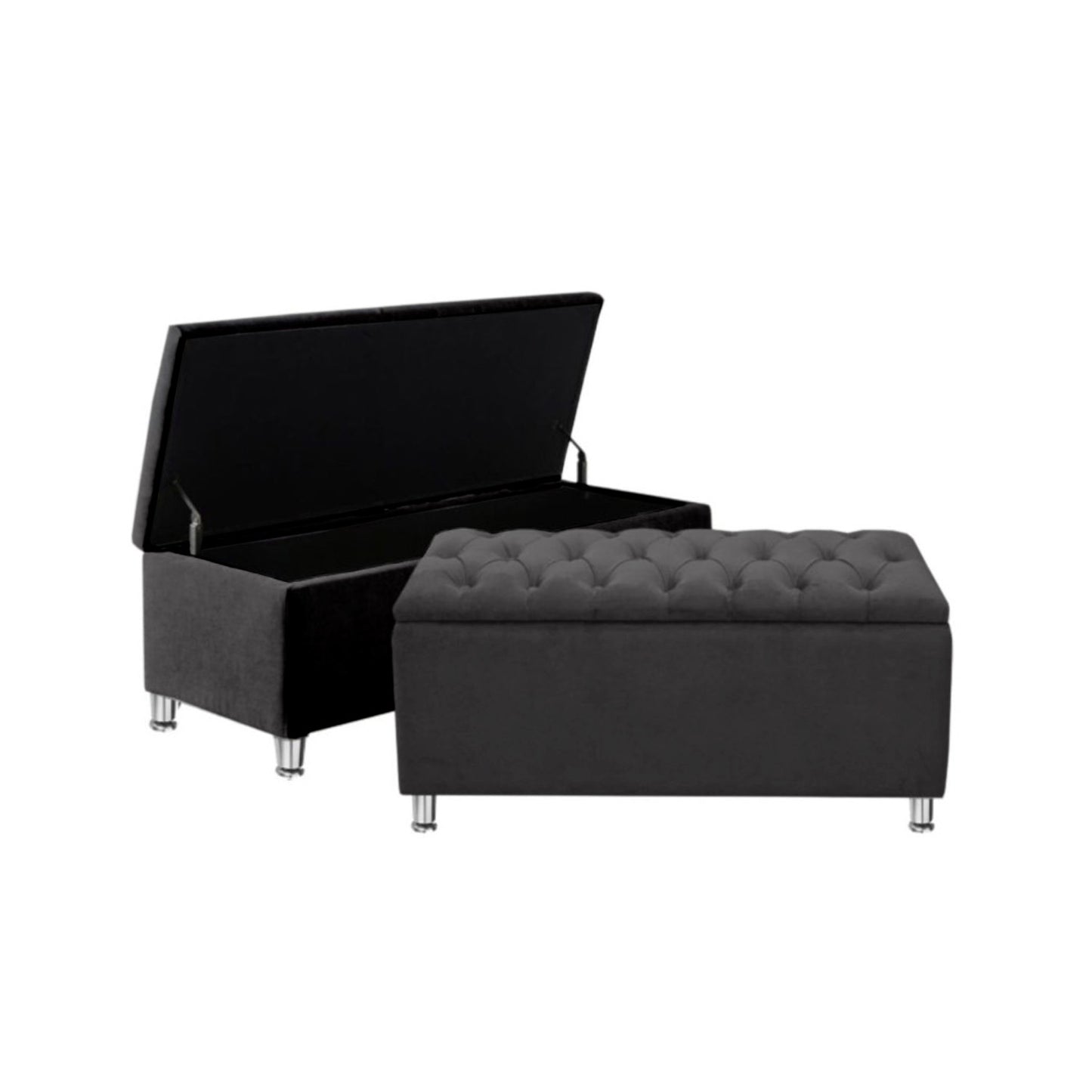 Base Cama con Espaldar + Colchon + Puff Baul Doble Paris gris plomo
